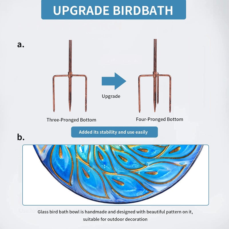 MUMTOP Glass Bird Bath, Garden Outdoor Birdbaths Birdfeeder with Metal Stake Peacock - Image 5